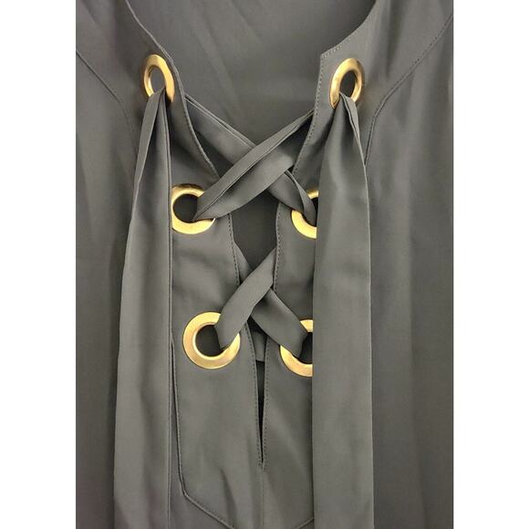 TOP/BLOUSE-Michael Kors-Army Green-Sleeveless-Front Rivets and Tie-Size MED - Picture 4 of 13